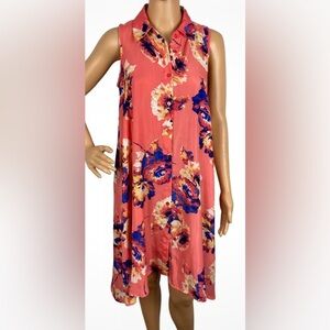 Mlle Gabrielle Pink Floral Print Sleeveless Button Up  Shirt Dress Size‎ XL NWT